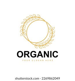 Wheat Rice Logo, Agricultural Organic Plants Vector, Luxury Design Golden Bakery Ingredients