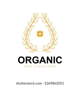 Wheat Rice Logo, Agricultural Organic Plants Vector, Luxury Design Golden Bakery Ingredients