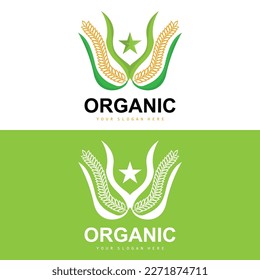 Wheat Rice Logo, Agricultural Organic Plants Vector, Luxury Design Golden Bakery Ingredients