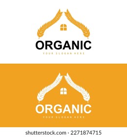 Wheat Rice Logo, Agricultural Organic Plants Vector, Luxury Design Golden Bakery Ingredients