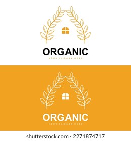 Wheat Rice Logo, Agricultural Organic Plants Vector, Luxury Design Golden Bakery Ingredients