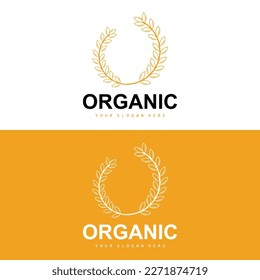 Wheat Rice Logo, Agricultural Organic Plants Vector, Luxury Design Golden Bakery Ingredients