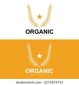 Wheat Rice Logo, Agricultural Organic Plants Vector, Luxury Design Golden Bakery Ingredients