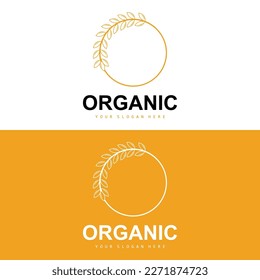 Wheat Rice Logo, Agricultural Organic Plants Vector, Luxury Design Golden Bakery Ingredients