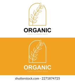 Wheat Rice Logo, Agricultural Organic Plants Vector, Luxury Design Golden Bakery Ingredients