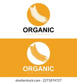 Wheat Rice Logo, Agricultural Organic Plants Vector, Luxury Design Golden Bakery Ingredients