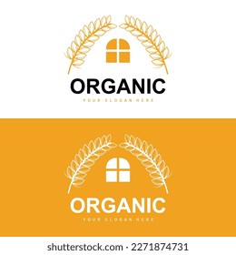 Wheat Rice Logo, Agricultural Organic Plants Vector, Luxury Design Golden Bakery Ingredients