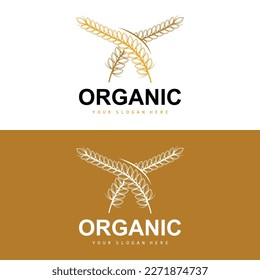 Wheat Rice Logo, Agricultural Organic Plants Vector, Luxury Design Golden Bakery Ingredients