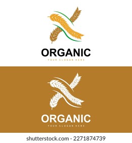 Wheat Rice Logo, Agricultural Organic Plants Vector, Luxury Design Golden Bakery Ingredients