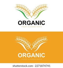 Wheat Rice Logo, Agricultural Organic Plants Vector, Luxury Design Golden Bakery Ingredients