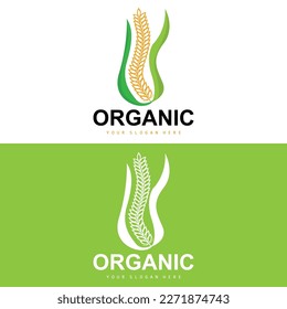 Wheat Rice Logo, Agricultural Organic Plants Vector, Luxury Design Golden Bakery Ingredients