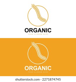 Wheat Rice Logo, Agricultural Organic Plants Vector, Luxury Design Golden Bakery Ingredients