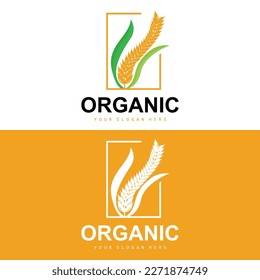 Wheat Rice Logo, Agricultural Organic Plants Vector, Luxury Design Golden Bakery Ingredients