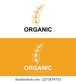 Wheat Rice Logo, Agricultural Organic Plants Vector, Luxury Design Golden Bakery Ingredients