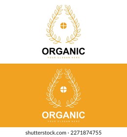 Wheat Rice Logo, Agricultural Organic Plants Vector, Luxury Design Golden Bakery Ingredients