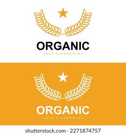 Wheat Rice Logo, Agricultural Organic Plants Vector, Luxury Design Golden Bakery Ingredients