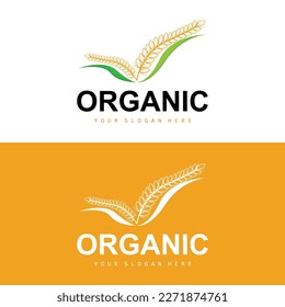 Wheat Rice Logo, Agricultural Organic Plants Vector, Luxury Design Golden Bakery Ingredients