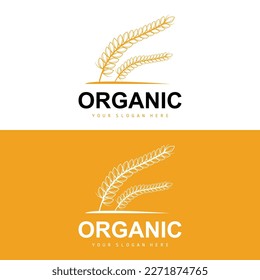 Wheat Rice Logo, Agricultural Organic Plants Vector, Luxury Design Golden Bakery Ingredients