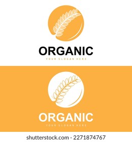 Wheat Rice Logo, Agricultural Organic Plants Vector, Luxury Design Golden Bakery Ingredients