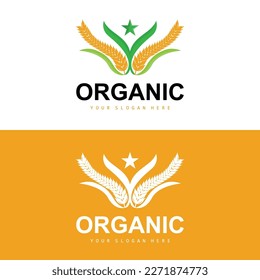 Wheat Rice Logo, Agricultural Organic Plants Vector, Luxury Design Golden Bakery Ingredients