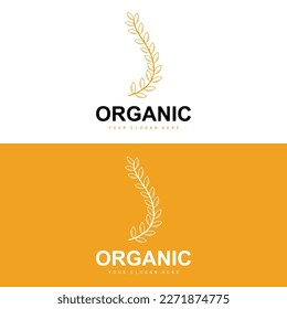 Wheat Rice Logo, Agricultural Organic Plants Vector, Luxury Design Golden Bakery Ingredients