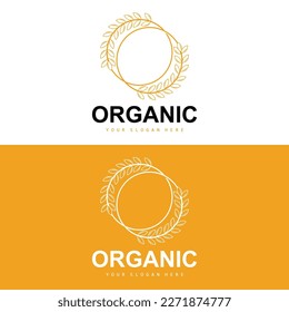 Wheat Rice Logo, Agricultural Organic Plants Vector, Luxury Design Golden Bakery Ingredients