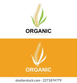 Wheat Rice Logo, Agricultural Organic Plants Vector, Luxury Design Golden Bakery Ingredients