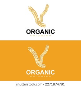 Wheat Rice Logo, Agricultural Organic Plants Vector, Luxury Design Golden Bakery Ingredients