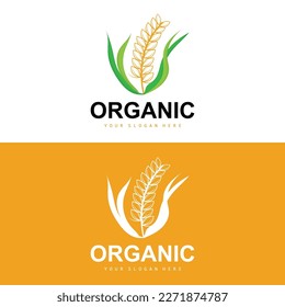 Wheat Rice Logo, Agricultural Organic Plants Vector, Luxury Design Golden Bakery Ingredients