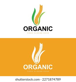 Wheat Rice Logo, Agricultural Organic Plants Vector, Luxury Design Golden Bakery Ingredients