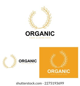 Wheat Rice Logo, Agricultural Organic Plants Vector, Luxury Design Golden Bakery Ingredients