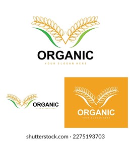 Wheat Rice Logo, Agricultural Organic Plants Vector, Luxury Design Golden Bakery Ingredients