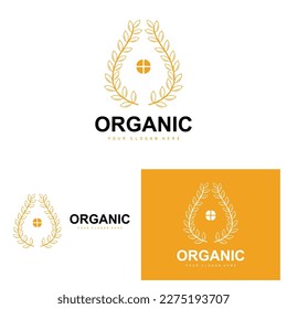 Wheat Rice Logo, Agricultural Organic Plants Vector, Luxury Design Golden Bakery Ingredients