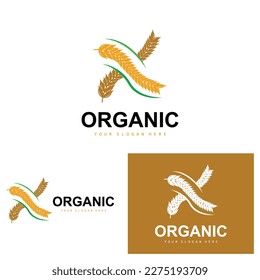 Wheat Rice Logo, Agricultural Organic Plants Vector, Luxury Design Golden Bakery Ingredients