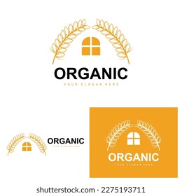 Wheat Rice Logo, Agricultural Organic Plants Vector, Luxury Design Golden Bakery Ingredients