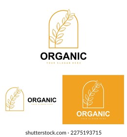 Wheat Rice Logo, Agricultural Organic Plants Vector, Luxury Design Golden Bakery Ingredients