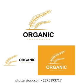 Wheat Rice Logo, Agricultural Organic Plants Vector, Luxury Design Golden Bakery Ingredients