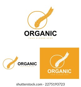 Wheat Rice Logo, Agricultural Organic Plants Vector, Luxury Design Golden Bakery Ingredients