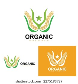 Wheat Rice Logo, Agricultural Organic Plants Vector, Luxury Design Golden Bakery Ingredients