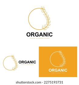 Wheat Rice Logo, Agricultural Organic Plants Vector, Luxury Design Golden Bakery Ingredients