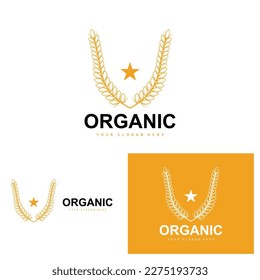 Wheat Rice Logo, Agricultural Organic Plants Vector, Luxury Design Golden Bakery Ingredients