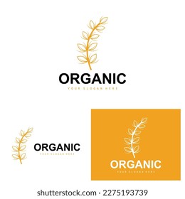 Wheat Rice Logo, Agricultural Organic Plants Vector, Luxury Design Golden Bakery Ingredients