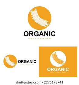 Wheat Rice Logo, Agricultural Organic Plants Vector, Luxury Design Golden Bakery Ingredients