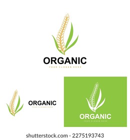 Wheat Rice Logo, Agricultural Organic Plants Vector, Luxury Design Golden Bakery Ingredients