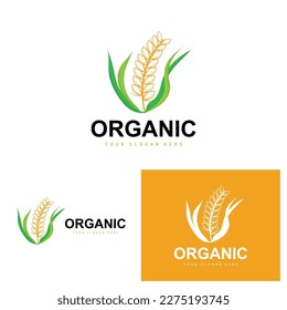 Wheat Rice Logo, Agricultural Organic Plants Vector, Luxury Design Golden Bakery Ingredients