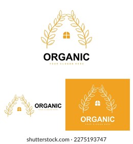 Wheat Rice Logo, Agricultural Organic Plants Vector, Luxury Design Golden Bakery Ingredients