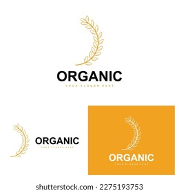 Wheat Rice Logo, Agricultural Organic Plants Vector, Luxury Design Golden Bakery Ingredients