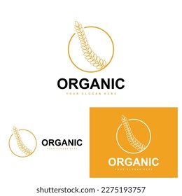 Wheat Rice Logo, Agricultural Organic Plants Vector, Luxury Design Golden Bakery Ingredients