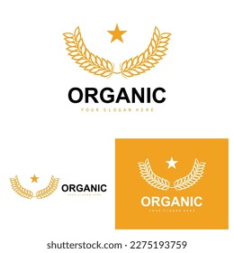 Wheat Rice Logo, Agricultural Organic Plants Vector, Luxury Design Golden Bakery Ingredients