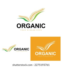 Wheat Rice Logo, Agricultural Organic Plants Vector, Luxury Design Golden Bakery Ingredients